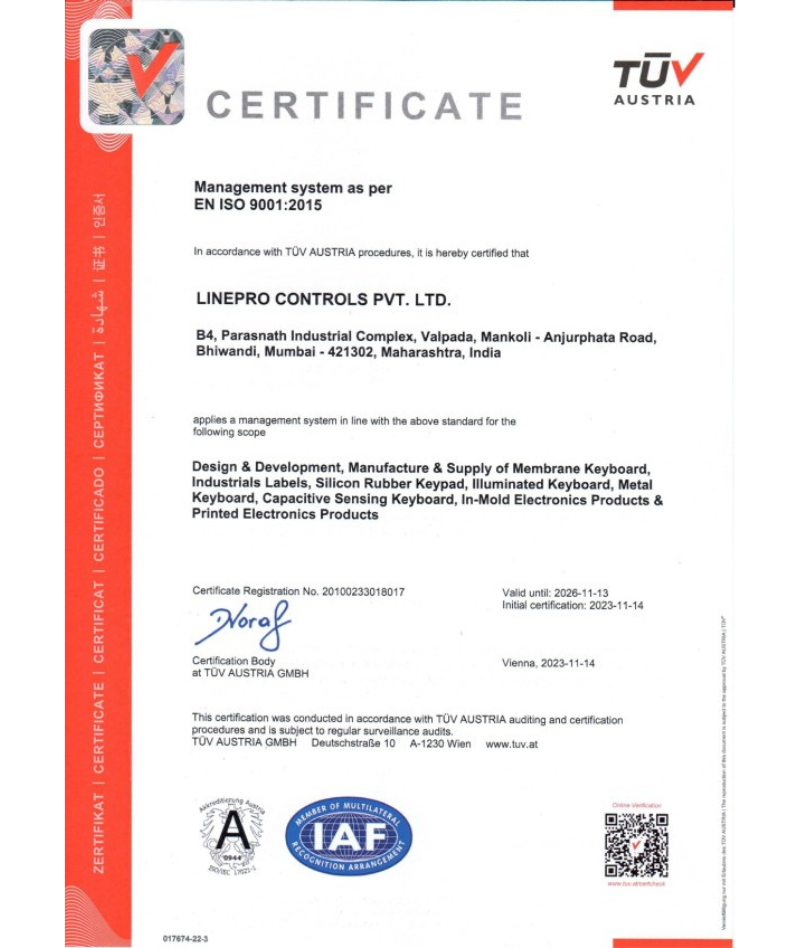 TUV Austria ISO 9001 2015 certificate